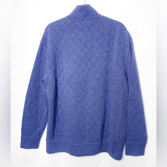 Brooks Brothers Blue 1/4 Zip Mock Neck Sweater Italian Merino Wool Cashmere XL - Picture 2 of 6